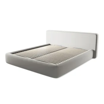 Pat matrimonial gri deschis tapitat cu spatiu de depozitare cu somiera 180x200 cm Kiana - Makamii imagine