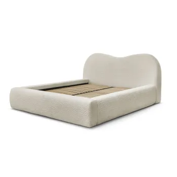 Pat matrimonial gri deschis tapitat cu spatiu de depozitare cu somiera 180x200 cm Orlane - Bobochic Paris imagine