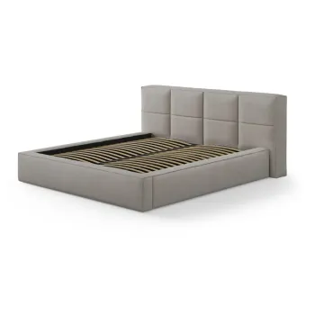 Pat matrimonial gri deschis tapitat cu spatiu de depozitare cu somiera 180x200 cm Simon Darren - Micadoni imagine