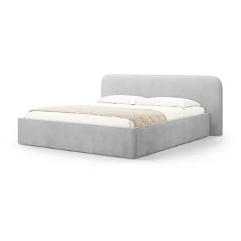 Pat matrimonial gri deschis tapitat cu spatiu de depozitare cu somiera 200x200 cm Elizabeth - Micadoni imagine