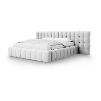 Pat matrimonial gri deschis tapitat cu spatiu de depozitare cu somiera 200x200 cm Mamaia - Micadoni Home imagine