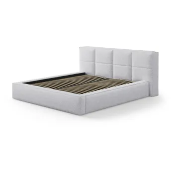 Pat matrimonial gri deschis tapitat cu spatiu de depozitare cu somiera 200x200 cm Simon Darren - Micadoni imagine