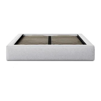 Pat matrimonial gri deschis tapitat cu spatiu de depozitare cu somiera 200x200 cm Simon - Micadoni imagine