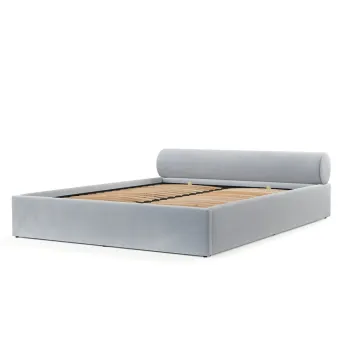 Pat matrimonial gri deschis tapitat cu spatiu de depozitare cu somiera 200x200 cm Solvo - Maison de Reve imagine