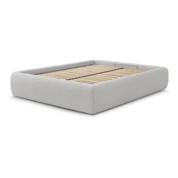 Pat matrimonial gri deschis tapitat cu spatiu de depozitare/fara tablie cu somiera 160x200 cm Inera - Bobochic Paris imagine