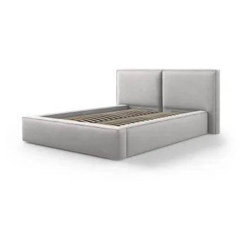Pat matrimonial gri deschis tapitat cu spatiu de depozitare si somiera 140x200 cm Arendal - Cosmopolitan Design imagine