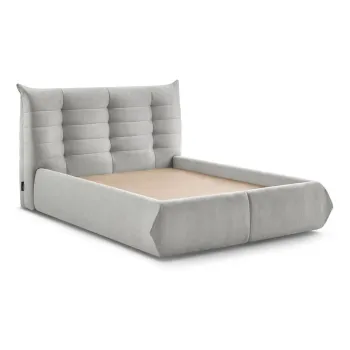 Pat matrimonial gri deschis tapitat cu spatiu de depozitare si somiera 160x200 cm Clothilde - Bobochic Paris imagine