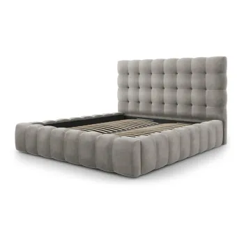 Pat matrimonial gri deschis tapitat cu spatiu de depozitare si somiera 180x200 cm Bali - Cosmopolitan Design imagine