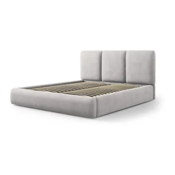 Pat matrimonial gri deschis tapitat cu spatiu de depozitare si somiera 180x200 cm Brody - Mazzini Beds imagine