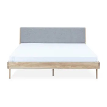 Pat matrimonial gri/in culoare naturala din lemn masiv de stejar 180x200 cm Fawn - Gazzda imagine
