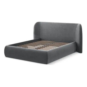 Pat matrimonial gri inchis tapitat cu spatiu de depozitare cu somiera 140x200 cm Hauke - Makamii imagine