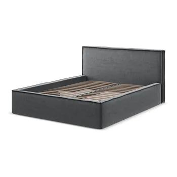 Pat matrimonial gri inchis tapitat cu spatiu de depozitare cu somiera 160x200 cm Anani - Makamii imagine