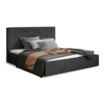 Pat matrimonial gri inchis tapitat cu spatiu de depozitare cu somiera 160x200 cm Audrey - ELTAP imagine