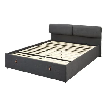 Pat matrimonial gri inchis tapitat cu spatiu de depozitare cu somiera 160x200 cm Calvi - Actona imagine