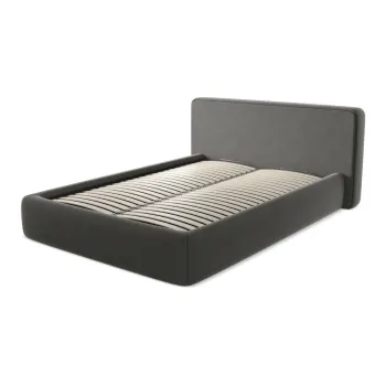 Pat matrimonial gri inchis tapitat cu spatiu de depozitare cu somiera 160x200 cm Kiana - Makamii imagine