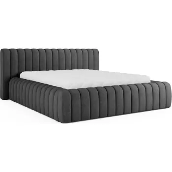 Pat matrimonial gri inchis tapitat cu spatiu de depozitare cu somiera 180x200 cm Carilla - ELTAP imagine