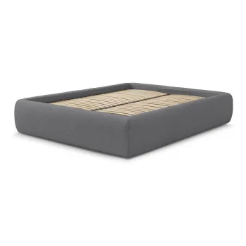 Pat matrimonial gri inchis tapitat cu spatiu de depozitare/fara tablie cu somiera 160x200 cm Inera - Bobochic Paris imagine