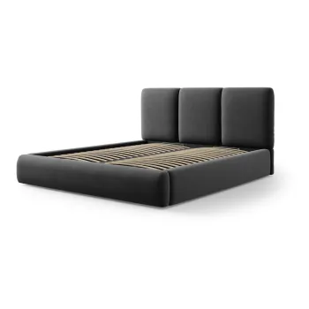 Pat matrimonial gri inchis tapitat din catifea cu spatiu de depozitare cu somiera 140x200 cm Brody - Mazzini Beds imagine