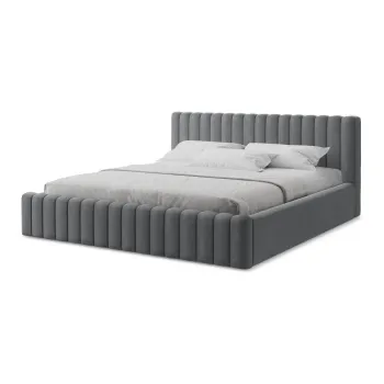 Pat matrimonial gri tapiE>at cu spaE>iu de depozitare cu somierA140x200 cm Lemi aEURMakamii imagine