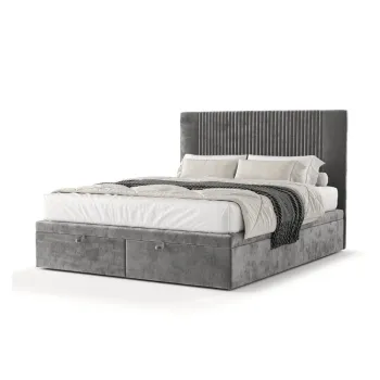 Pat matrimonial gri tapitat cu spatiu de depozitare 200x200 cm Mavel - Maison de Reve imagine