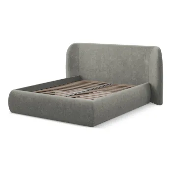 Pat matrimonial gri tapitat cu spatiu de depozitare cu somiera 140x200 cm Hauke - Makamii imagine