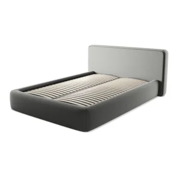 Pat matrimonial gri tapitat cu spatiu de depozitare cu somiera 140x200 cm Kiana - Makamii imagine