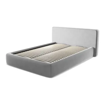 Pat matrimonial gri tapitat cu spatiu de depozitare cu somiera 140x200 cm Kiana - Makamii imagine