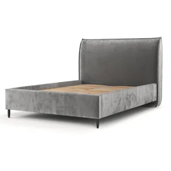 Pat matrimonial gri tapitat cu spatiu de depozitare cu somiera 140x200 cm Shell - Maison de Reve imagine