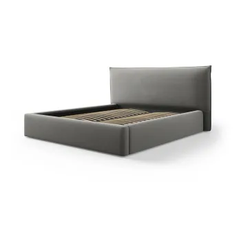 Pat matrimonial gri tapitat cu spatiu de depozitare cu somiera 160x200 cm Elio - Milo Casa imagine