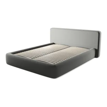 Pat matrimonial gri tapitat cu spatiu de depozitare cu somiera 160x200 cm Kiana - Makamii imagine