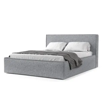 Pat matrimonial gri tapitat cu spatiu de depozitare cu somiera 160x200 cm Lounge L - Maison de Reve imagine