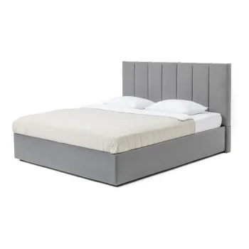 Pat matrimonial gri tapitat cu spatiu de depozitare cu somiera 160x200 cm Thessa Bold Line - Bonami Selection imagine