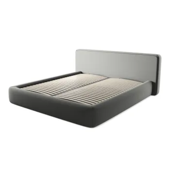 Pat matrimonial gri tapitat cu spatiu de depozitare cu somiera 180x200 cm Kiana - Makamii imagine