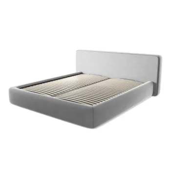 Pat matrimonial gri tapitat cu spatiu de depozitare cu somiera 180x200 cm Kiana - Makamii imagine