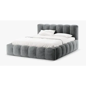 Pat matrimonial gri tapitat cu spatiu de depozitare cu somiera 200x200 cm Lupine - Micadoni Home imagine