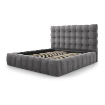 Pat matrimonial gri tapitat cu spatiu de depozitare si somiera 200x200 cm Bali - Cosmopolitan Design imagine