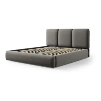 Pat matrimonial gri tapitat din catifea cu spatiu de depozitare cu somiera 200x200 cm Brody - Mazzini Beds imagine