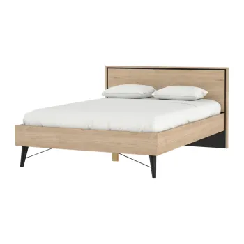 Pat matrimonial in culoare naturala cu aspect de lemn de stejar cu somiera 140x200 cm Ry - Tvilum imagine