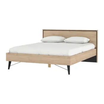 Pat matrimonial in culoare naturala cu aspect de lemn de stejar cu somiera 160x200 cm Ry - Tvilum imagine