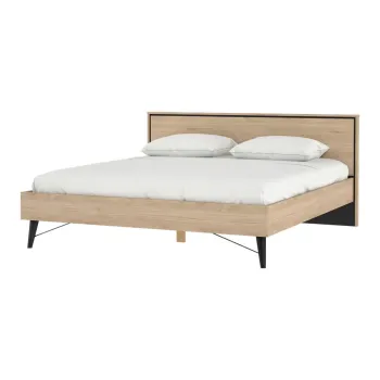 Pat matrimonial in culoare naturala cu aspect de lemn de stejar cu somiera 180x200 cm Ry - Tvilum imagine