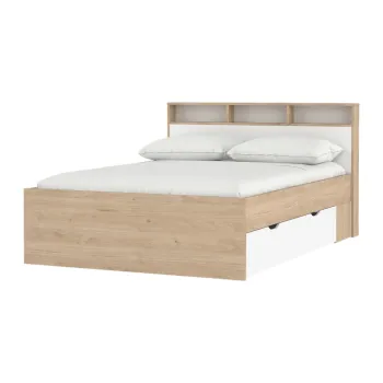 Pat matrimonial in culoare naturala cu aspect de lemn de stejar cu spatiu de depozitare fara somiera 140x200 cm Ikast - Tvilum imagine