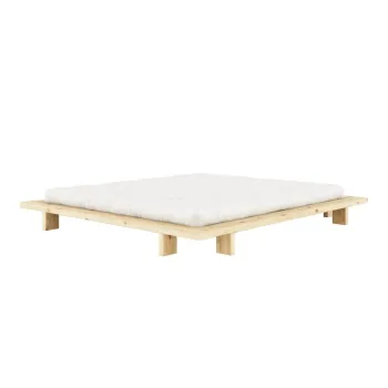 Pat matrimonial in culoare naturala din lemn de pin cu somiera 140x200 cm Japan - Karup Design imagine