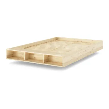 Pat matrimonial in culoare naturala din lemn de pin cu somiera 140x200 cm Merge - Karup Design imagine