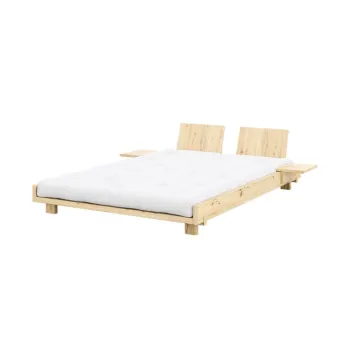 Pat matrimonial in culoare naturala din lemn de pin cu somiera 180x200 cm Social Bed - Karup Design imagine