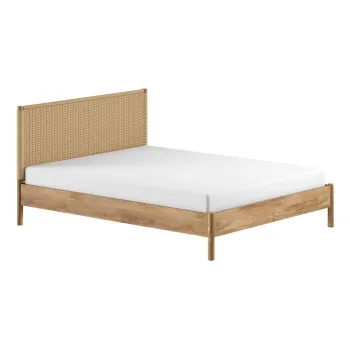 Pat matrimonial in culoare naturala din lemn de stejar fara somiera 160x200 cm Olive Rope - Vipack imagine