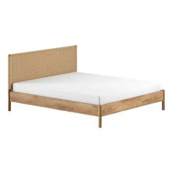 Pat matrimonial in culoare naturala din lemn de stejar fara somiera 180x200 cm Olive Rope - Vipack imagine