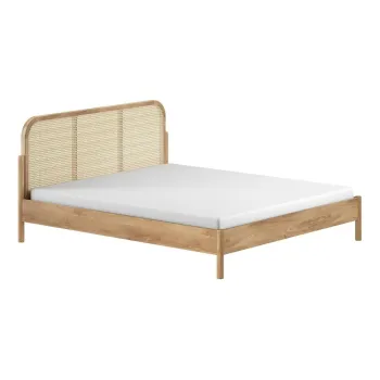 Pat matrimonial in culoare naturala din lemn de stejar fara somiera 180x200 cm Olive Rotan - Vipack imagine