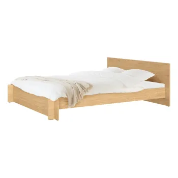 Pat matrimonial in culoare naturala din placa aglomerata de lemn/din placaj cu aspect de lemn de stejar cu somiera 140x200 cm Valt - noo.ma imagine