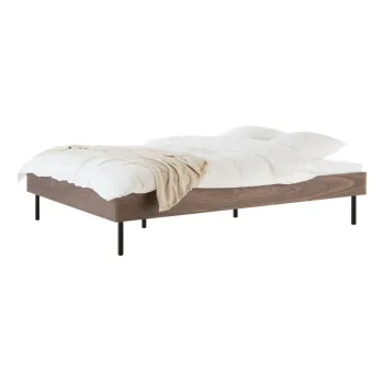 Pat matrimonial in culoare naturala inchisa din placa aglomerata de lemn cu aspect de lemn de nuc fara tablie cu somiera 160x200 cm Streiko - noo.ma imagine