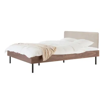 Pat matrimonial in culoare naturala inchisa tapitat/din placa aglomerata de lemn cu aspect de lemn de nuc cu somiera 180x200 cm Streiko - noo.ma imagine